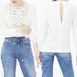 Sandro Paris Casey Lace Crepe Top Blouse Tunic Ecru Creme White Sz 2